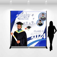 Aperturee - Custom Photo Blue Class of 2024 Graduation Party Backdrop