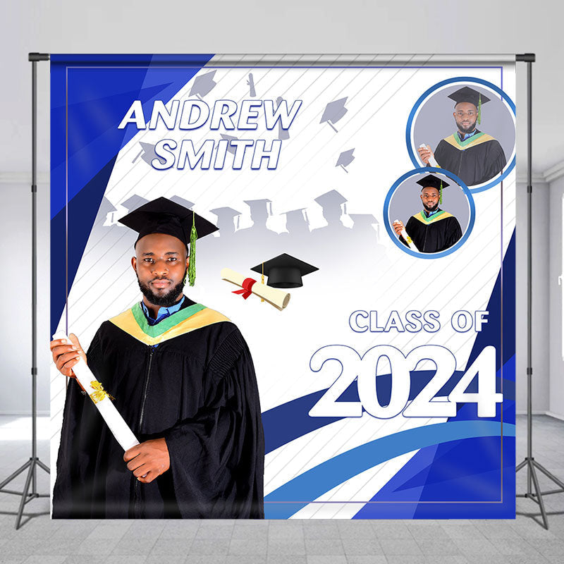 Aperturee - Custom Photo Blue Class of 2024 Graduation Party Backdrop