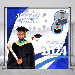 Aperturee - Custom Photo Blue Class of 2024 Graduation Party Backdrop