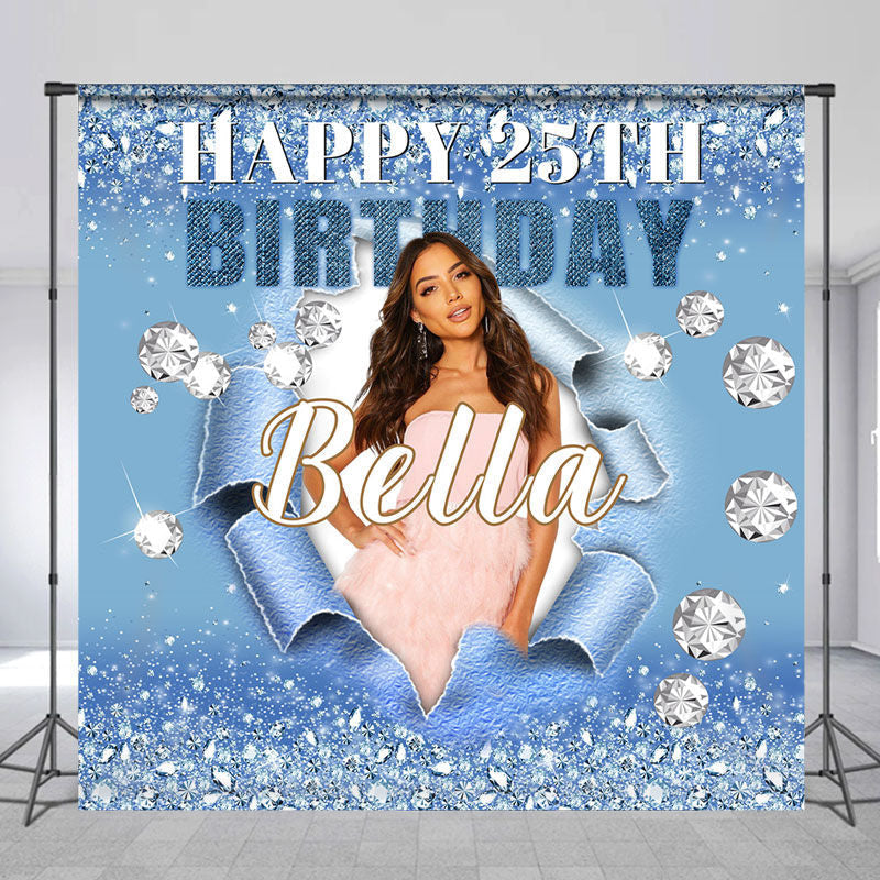 Aperturee - Custom Photo Blue Torn Paper 25th Birthday Backdrop