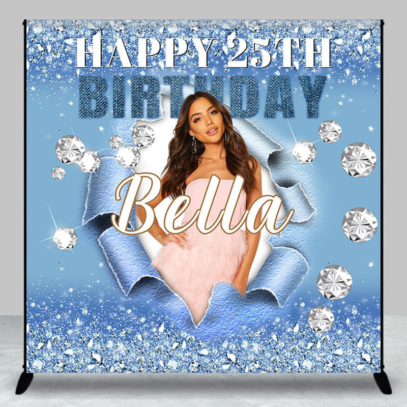 Aperturee - Custom Photo Blue Torn Paper 25th Birthday Backdrop