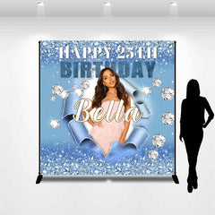 Aperturee - Custom Photo Blue Torn Paper 25th Birthday Backdrop