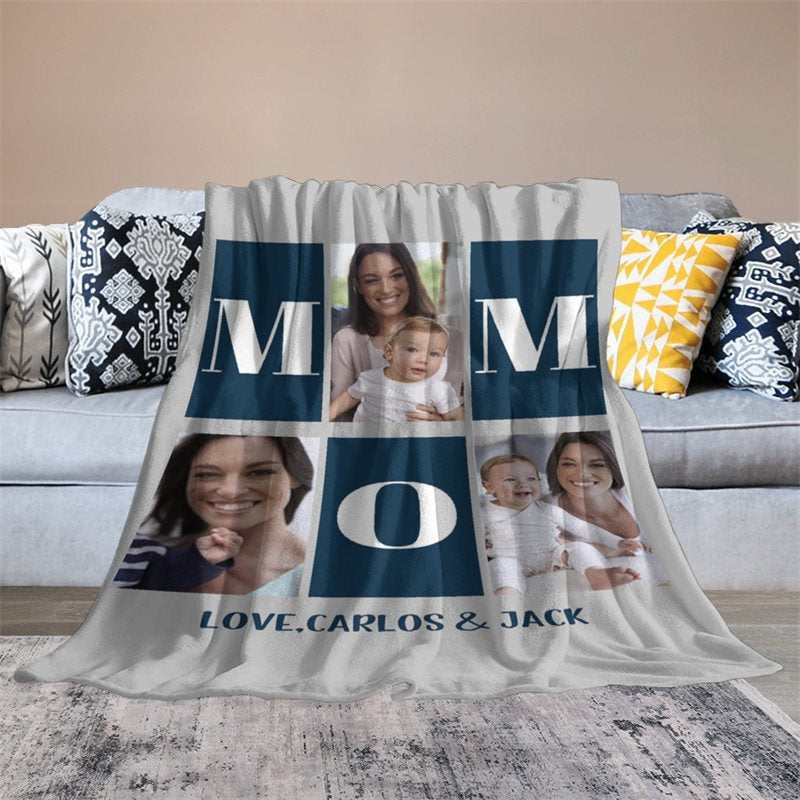 Aperturee - Custom Photo Bold Mom Letters Splice Present Blanket