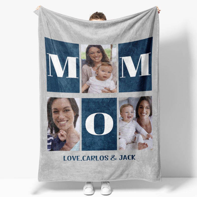 Aperturee - Custom Photo Bold Mom Letters Splice Present Blanket