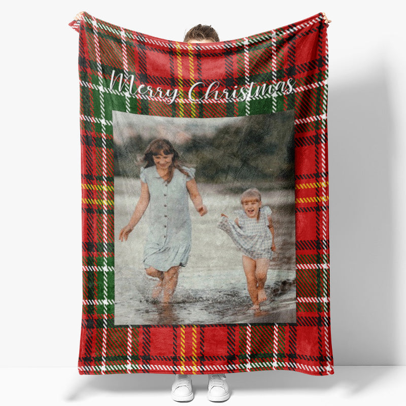 Aperturee - Custom Photo Classic Red Checkered Christmas Blanket