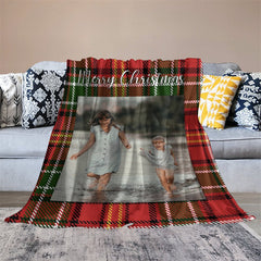 Aperturee - Custom Photo Classic Red Checkered Christmas Blanket