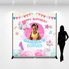 Aperturee - Custom Photo Colorful Balloons 1st Birthday Backdrop