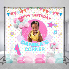 Aperturee - Custom Photo Colorful Balloons 1st Birthday Backdrop