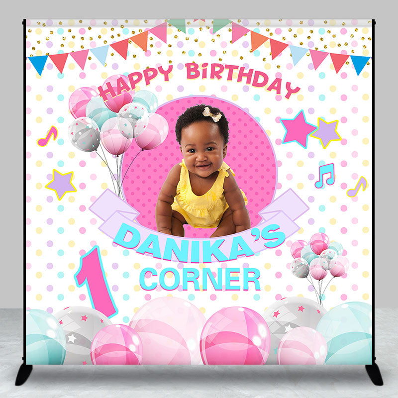 Aperturee - Custom Photo Colorful Balloons 1st Birthday Backdrop