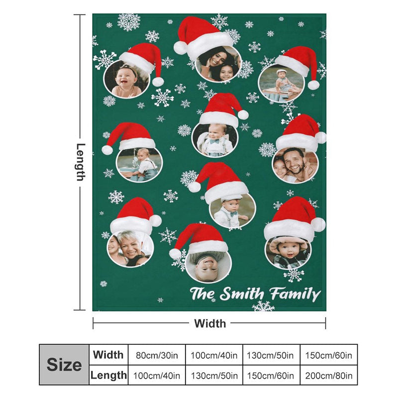 Aperturee - Custom Photo Green Snow Hat Family Christmas Blanket