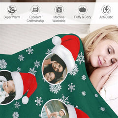 Aperturee - Custom Photo Green Snow Hat Family Christmas Blanket