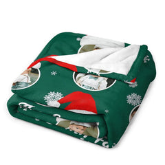 Aperturee - Custom Photo Green Snow Hat Family Christmas Blanket