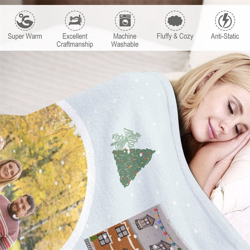 Aperturee - Custom Photo House Tree Family Christmas Blanket