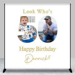 Aperturee - Custom Photo Look Whos 50th Happy Birthday Backdrop