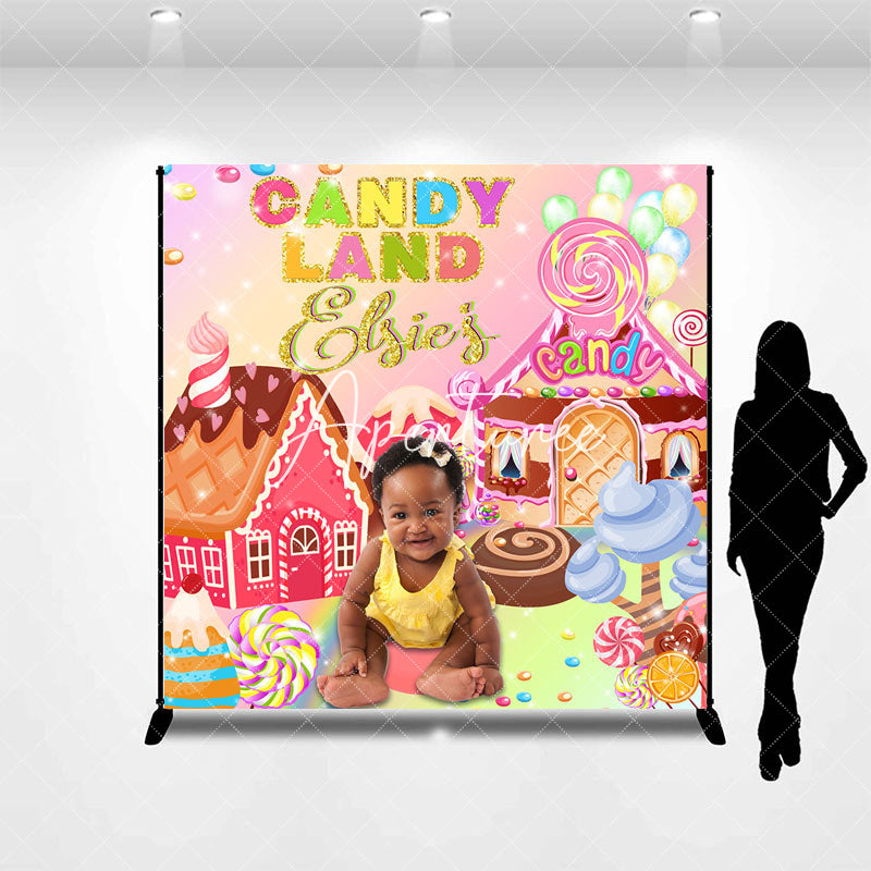 Aperturee - Custom Photo Name Gold Candyland Birthday Backdrop