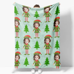 Aperturee - Custom Photo Pine Tree Elf Dots Christmas Blanket