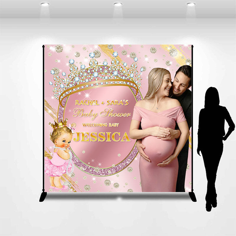 Aperturee - Custom Photo Pink Crown Girl Baby Shower Backdrop