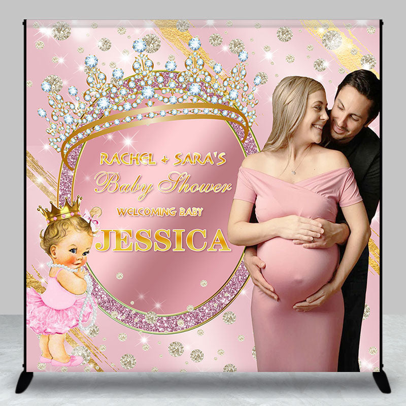 Aperturee - Custom Photo Pink Crown Girl Baby Shower Backdrop