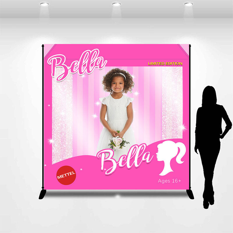 Aperturee - Custom Photo Pink Girls Sweet 16 Birthday Backdrop