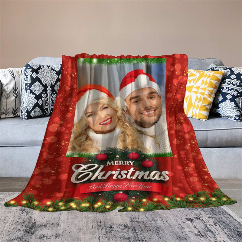 Aperturee - Custom Photo Red Bokeh Green Plant Christmas Blanket