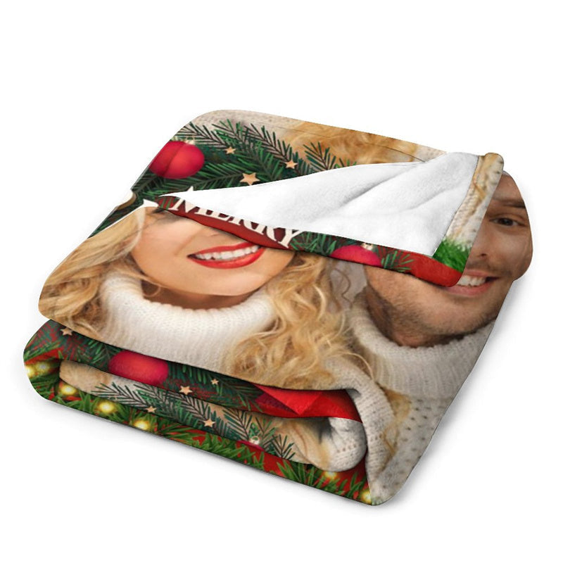 Aperturee - Custom Photo Red Bokeh Green Plant Christmas Blanket