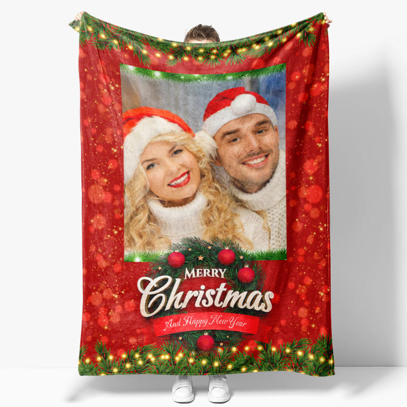 Aperturee - Custom Photo Red Bokeh Green Plant Christmas Blanket