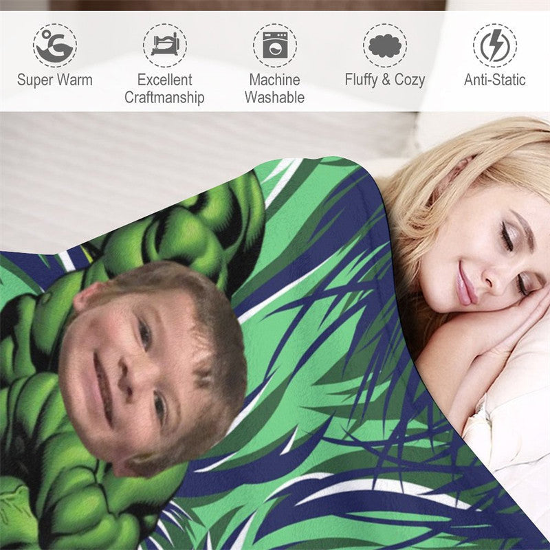 Aperturee - Custom Photo Strong Green Boor Monster Hero Blanket