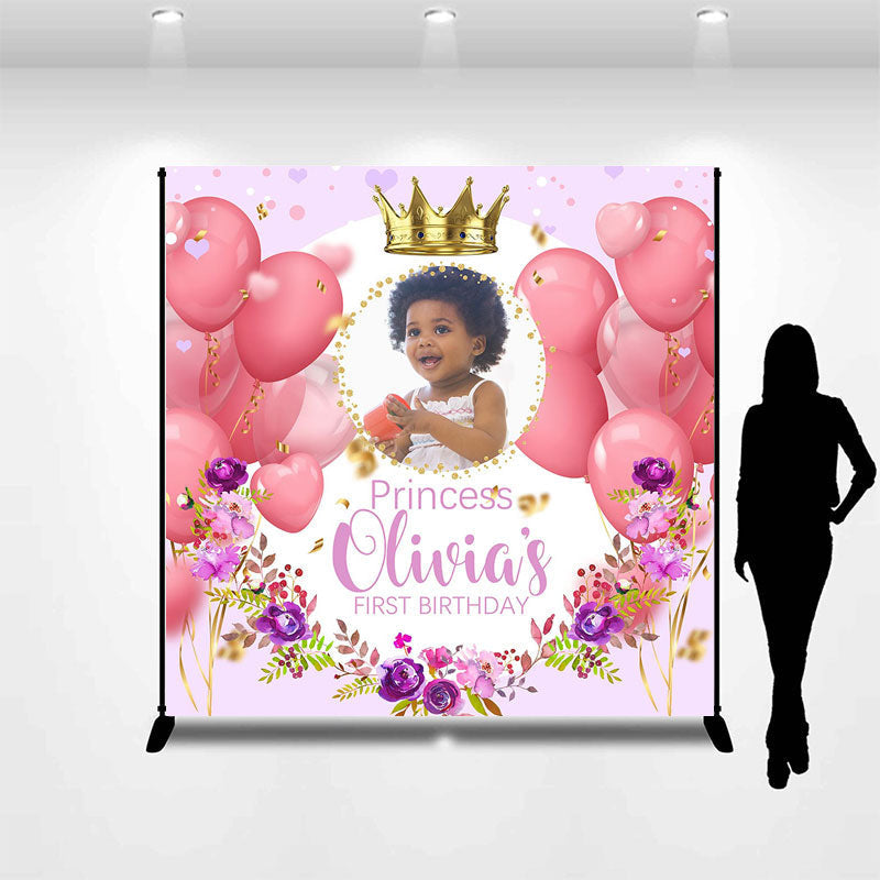 Aperturee - Custom Pink Balloons Princess Birthday Backdrop with Photo