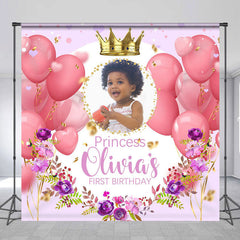 Aperturee - Custom Pink Balloons Princess Birthday Backdrop with Photo