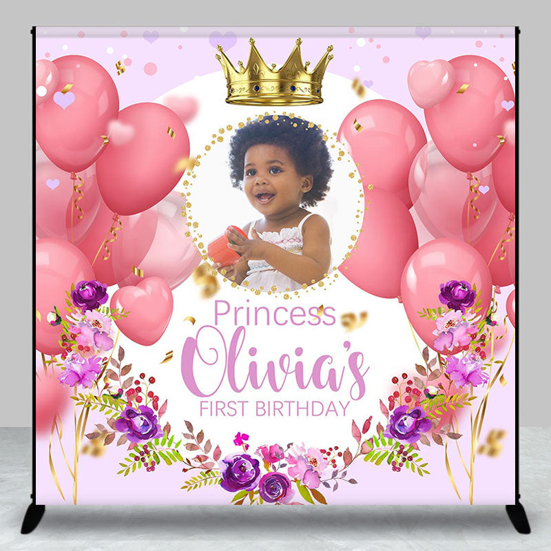 Aperturee - Custom Pink Balloons Princess Birthday Backdrop with Photo