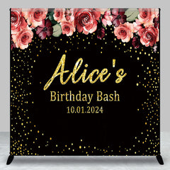 Aperturee - Custom Pink Floral Black Birthday Party Backdrop