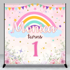 Aperturee - Custom Pink Floral Rainbow 1st Birthday Backdrop