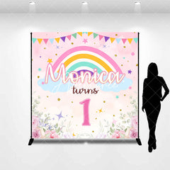 Aperturee - Custom Pink Floral Rainbow 1st Birthday Backdrop