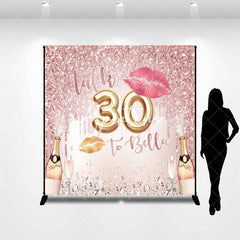 Aperturee - Custom Pink Glitter Champagne 30th Birthday Backdrop