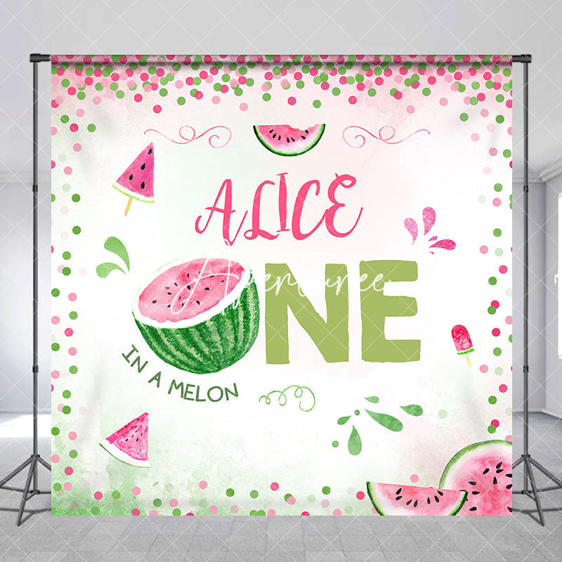 Aperturee - Custom Pink Green Watermelon 1st Birthday Backdrop