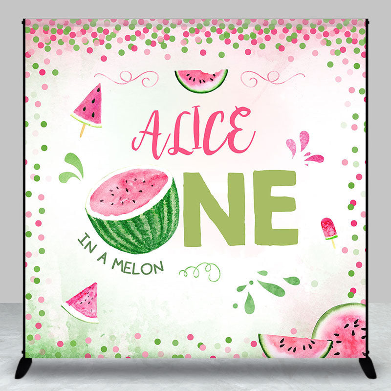 Aperturee - Custom Pink Green Watermelon 1st Birthday Backdrop