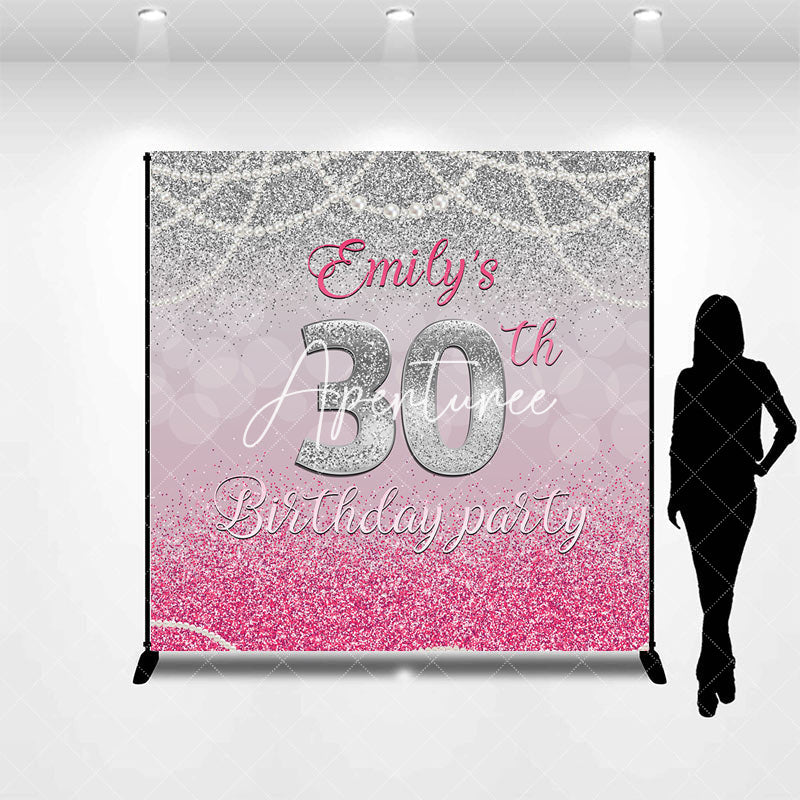 Aperturee - Custom Pink Silver Backdrop For 30th Birthday Party