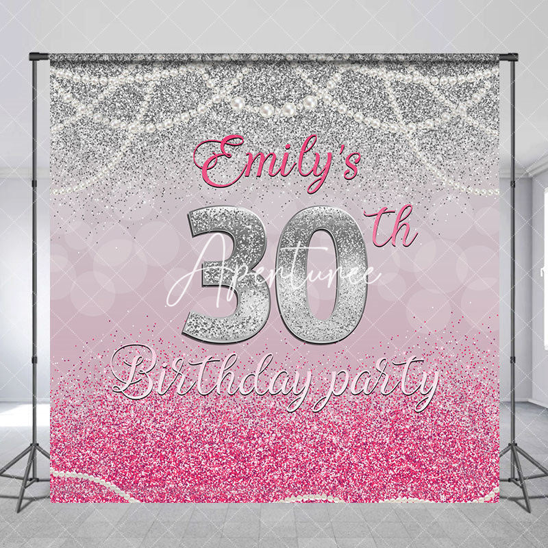 Aperturee - Custom Pink Silver Backdrop For 30th Birthday Party