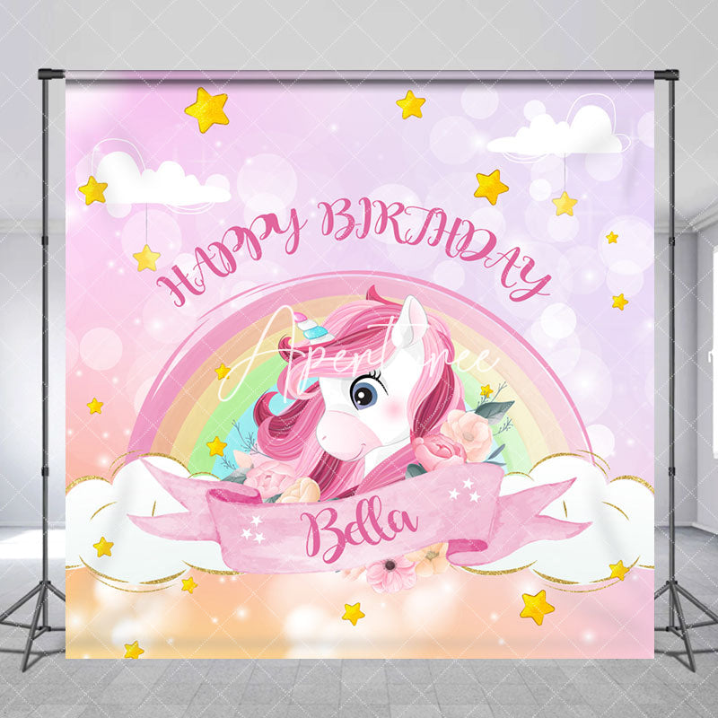 Aperturee - Custom Pink Unicorn Rainbow Bokeh Birthday Backdrop