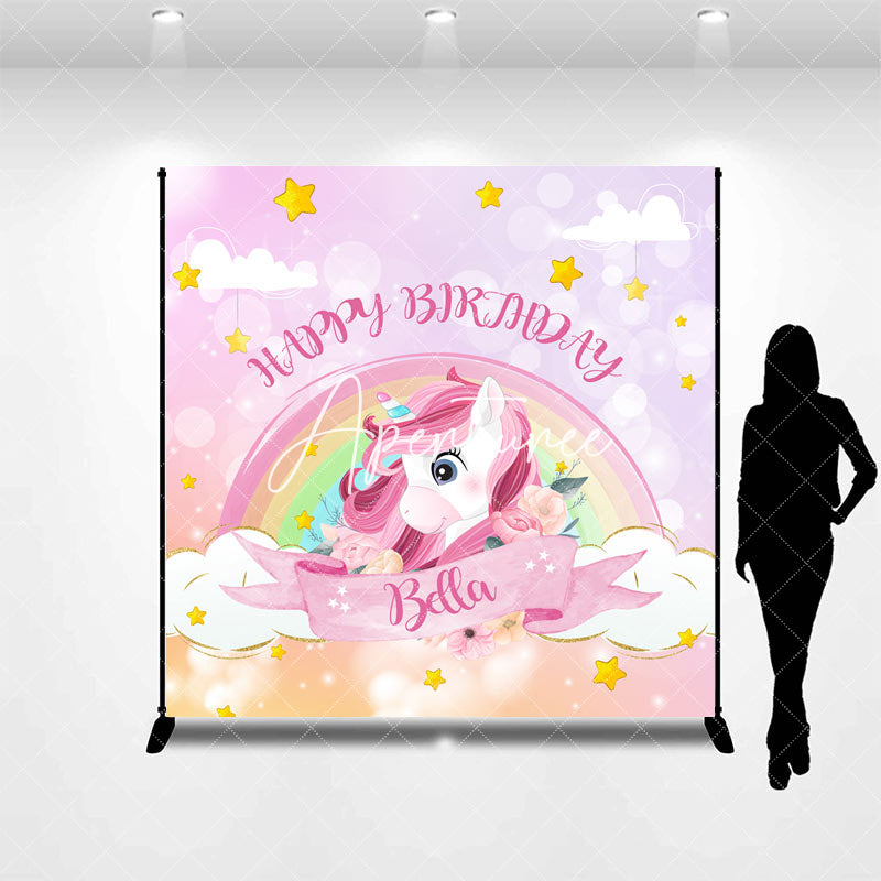 Aperturee - Custom Pink Unicorn Rainbow Bokeh Birthday Backdrop