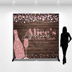 Aperturee - Custom Pink Wine Glass Wooden Birthday Bash Backdrop