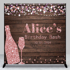 Aperturee - Custom Pink Wine Glass Wooden Birthday Bash Backdrop