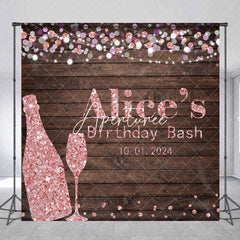 Aperturee - Custom Pink Wine Glass Wooden Birthday Bash Backdrop