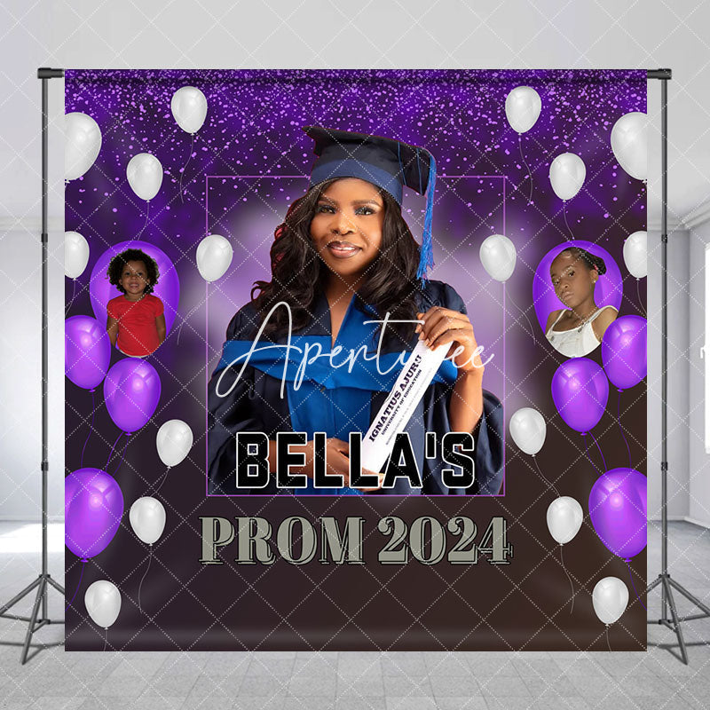 Aperturee - Custom Purple Balloon Congrats Grad 2024 Backdrop