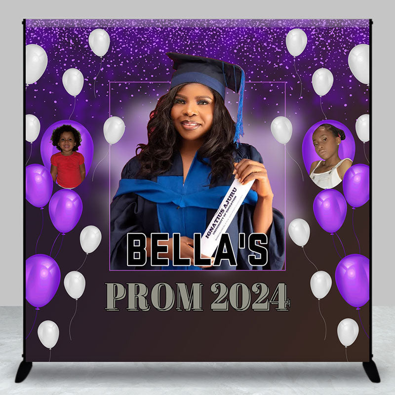 Aperturee - Custom Purple Balloon Congrats Grad 2024 Backdrop