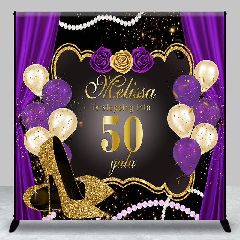 Aperturee - Custom Purple Black High Heel 50th Birthday Backdrop