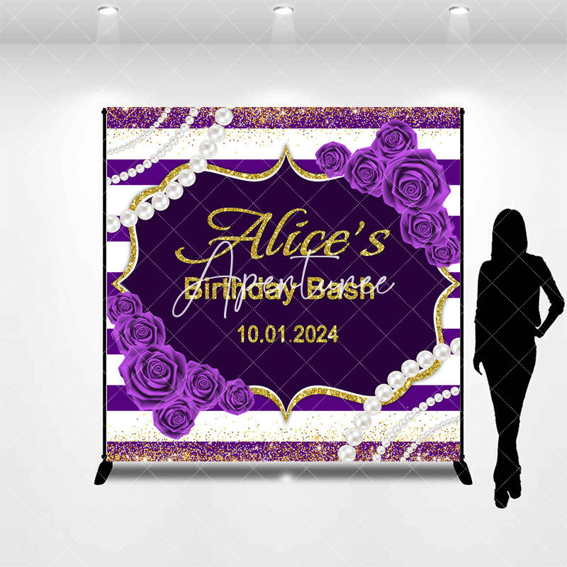 Aperturee - Custom Purple Floral Birthday Bash Party Backdrop