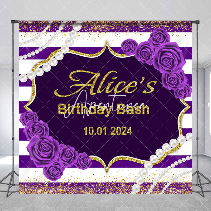 Aperturee - Custom Purple Floral Birthday Bash Party Backdrop