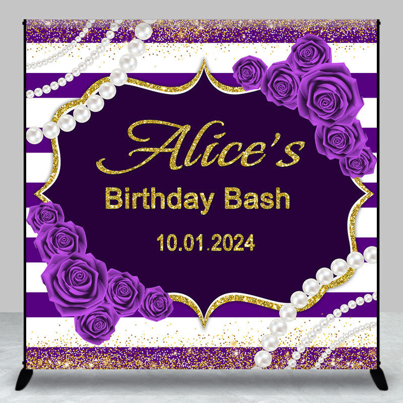 Aperturee - Custom Purple Floral Birthday Bash Party Backdrop