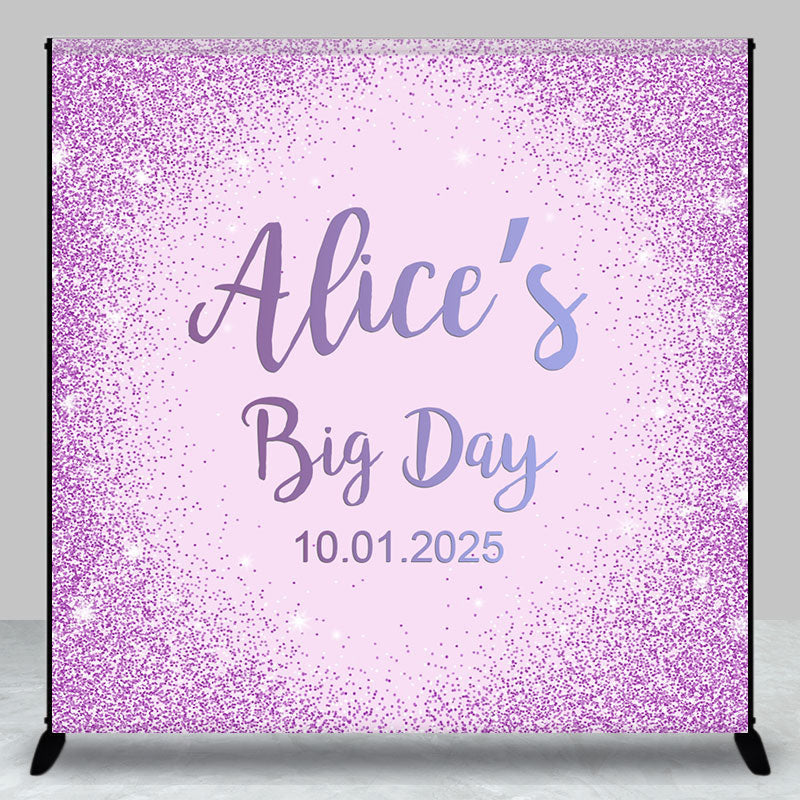 Aperturee - Custom Purple Glitter Big Day Birthday Party Backdrop